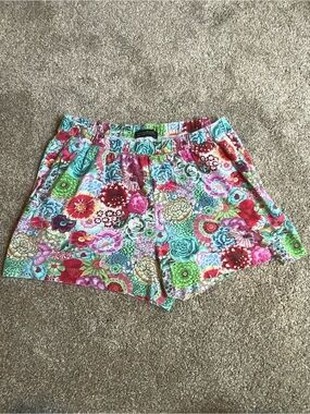 Peruvian Connection Multicolor Floral Print Women's Elastic Waist Shorts Large